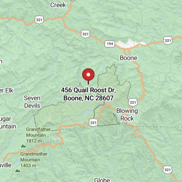 Map of the location of Blue Ridge Artisan Bakery in Boone, NC.
