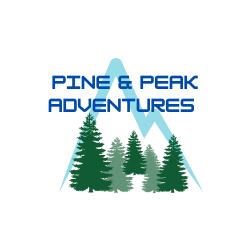 Pine & Peak Adventures logo of a line of pine trees with a mountain peak behind.